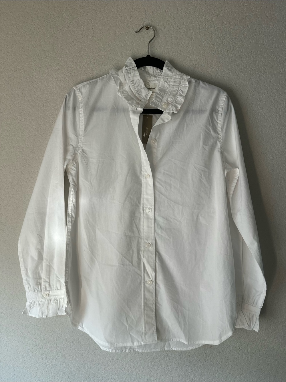 J.Crew NWT Ruffle Collar Button Up Shirt 100% Cotton White Size 4